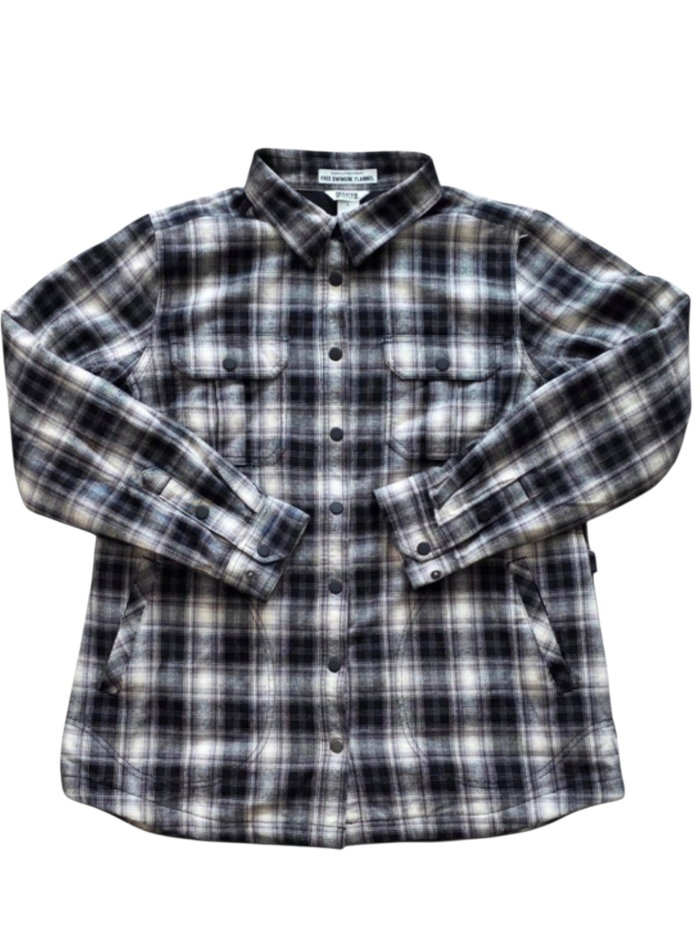 Duluth Trading Large Black White Flannel Fleece Lined Shirt Jacket